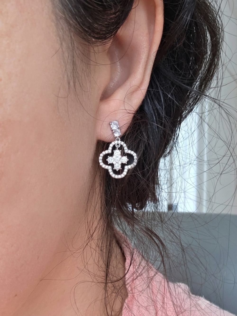 Clover Drop Earrings - Elegant White Crystal Accent